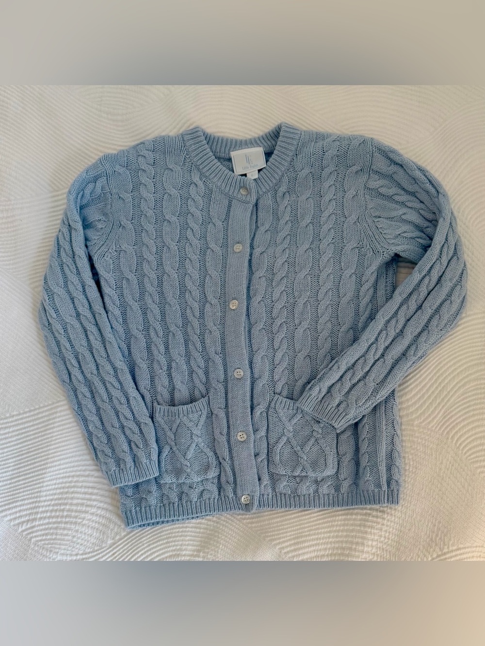 Little English Classic Cashmere Blend Cable Knit Cardigan - light blue Size 6